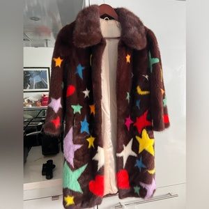 Mink fur coat with multicoloured stars